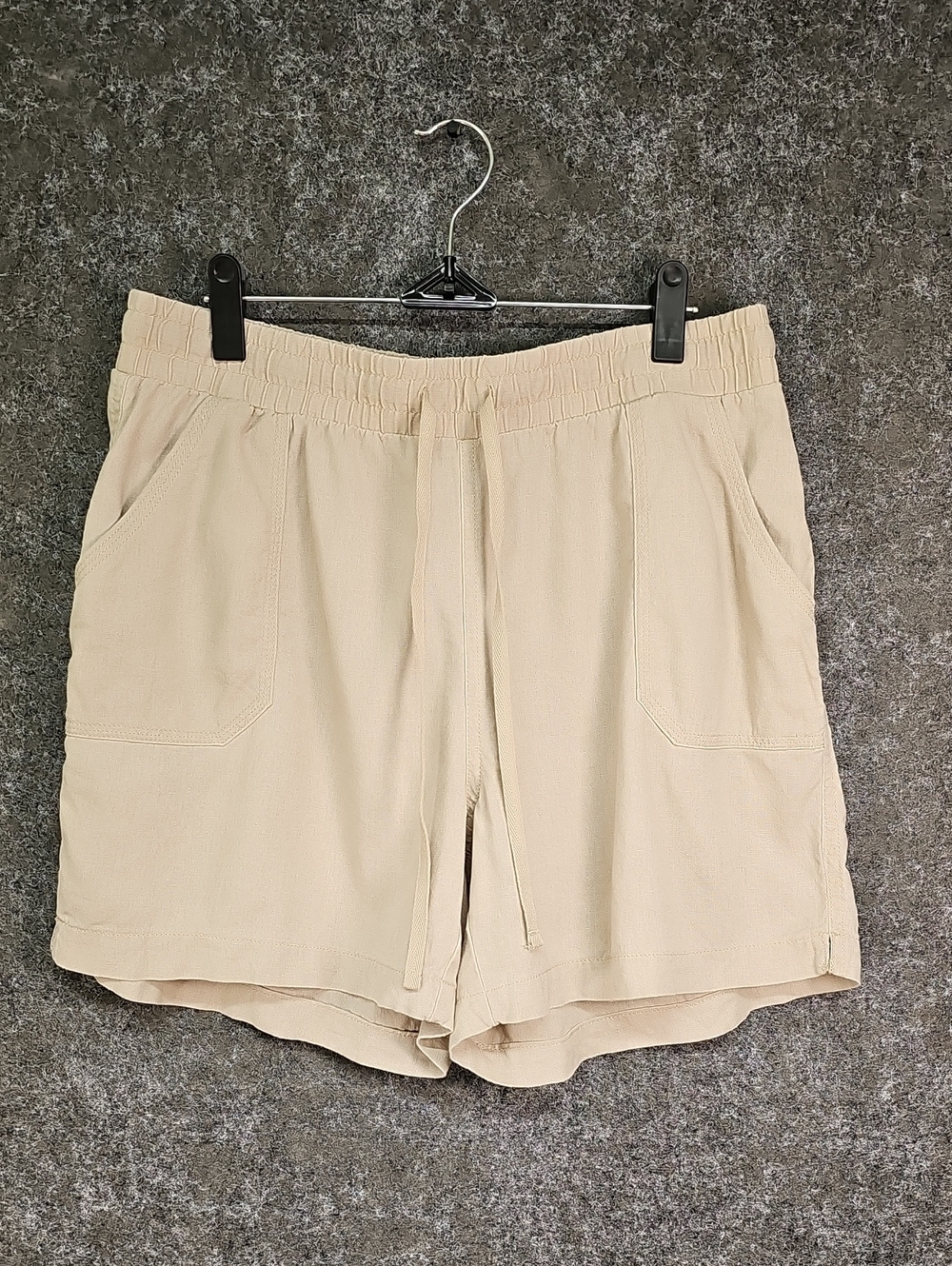 Cato Drawstring Shorts, Linen Blend, Pockets, Tan, Size Medium